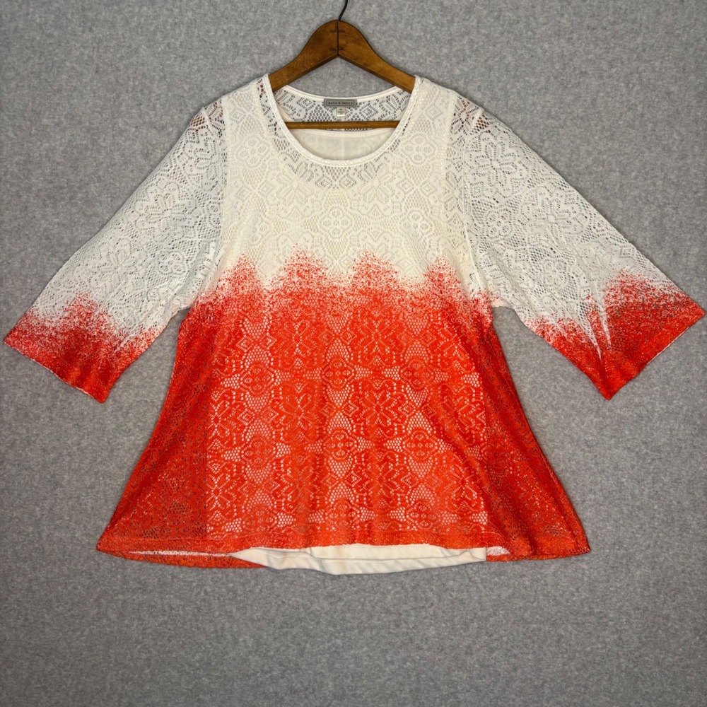 Kate & Henry Women's XL Lace Overlay Cami Blouse White‎ Red Orange Ombré Hippie